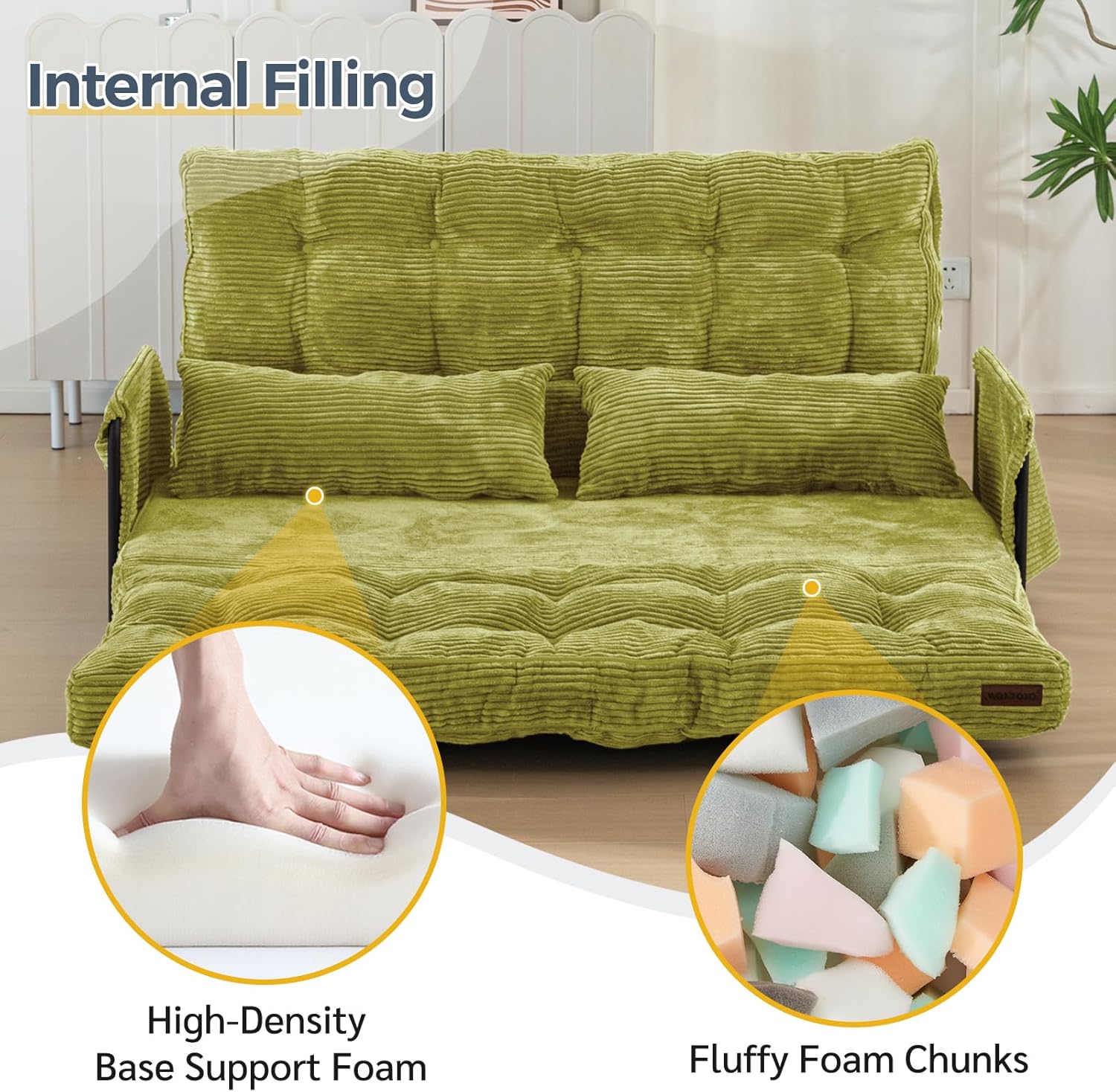 MAXYOYO Adjustable Floor Sofa Bed with Armrest Double Black Foldable Sleeper