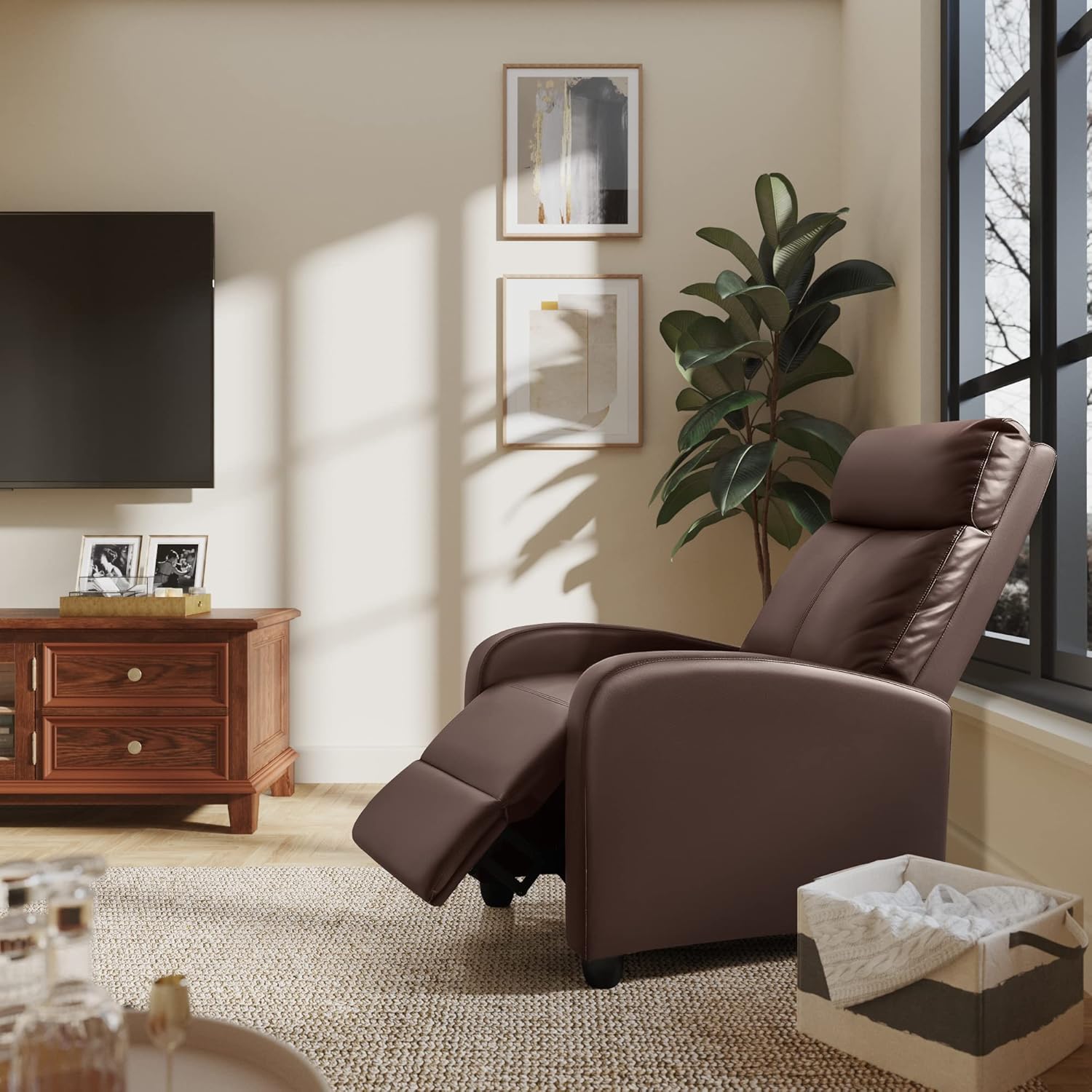 Homall Modern Recliner Chair PU Leather Padded Seat Single Sofa Home Theater