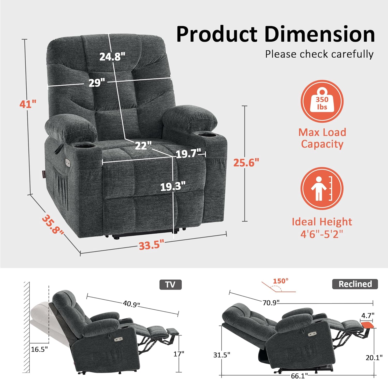 MCombo Power Lift Recliner Chair for Elderly with Extended Footrest Fabric