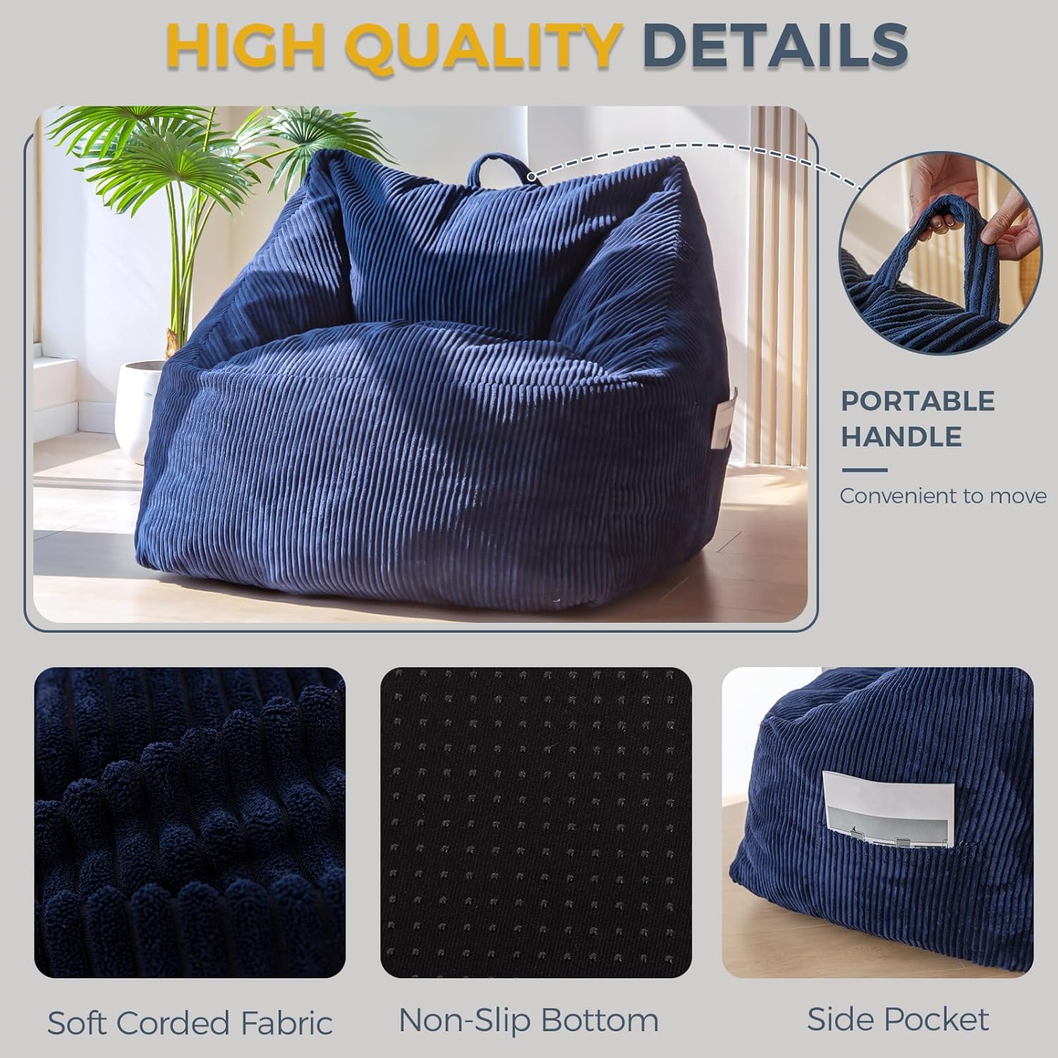 MAXYOYO Bean Bag Chair with Handle and Pocket for Adults Kids Teens