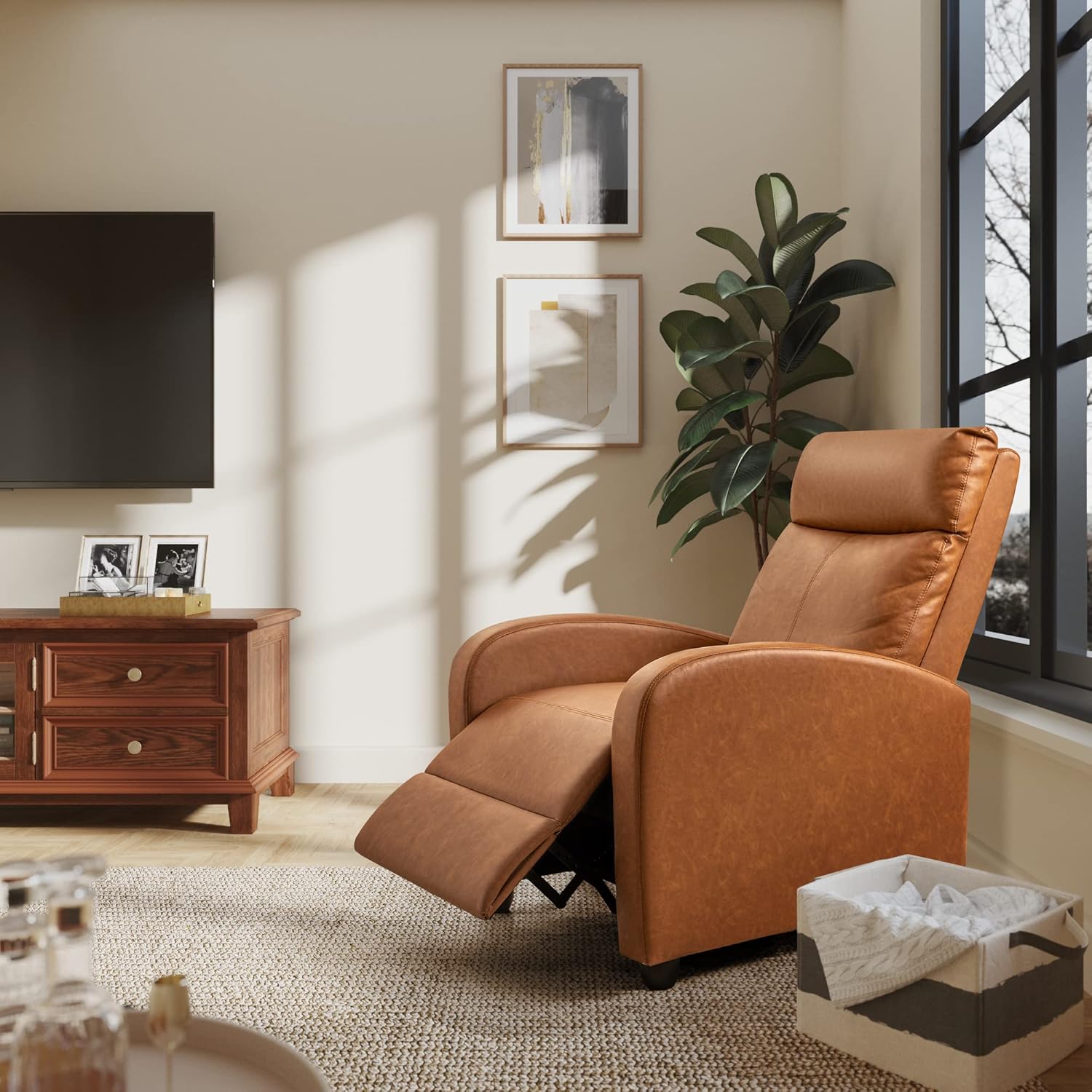 Homall Modern Recliner Chair PU Leather Padded Seat Single Sofa Home Theater