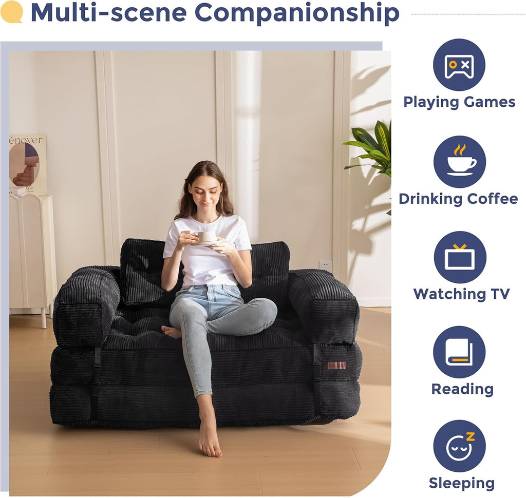 MAXYOYO L Shaped Folding Sofa Bed Convertible Sleeper with Pillow Armrest
