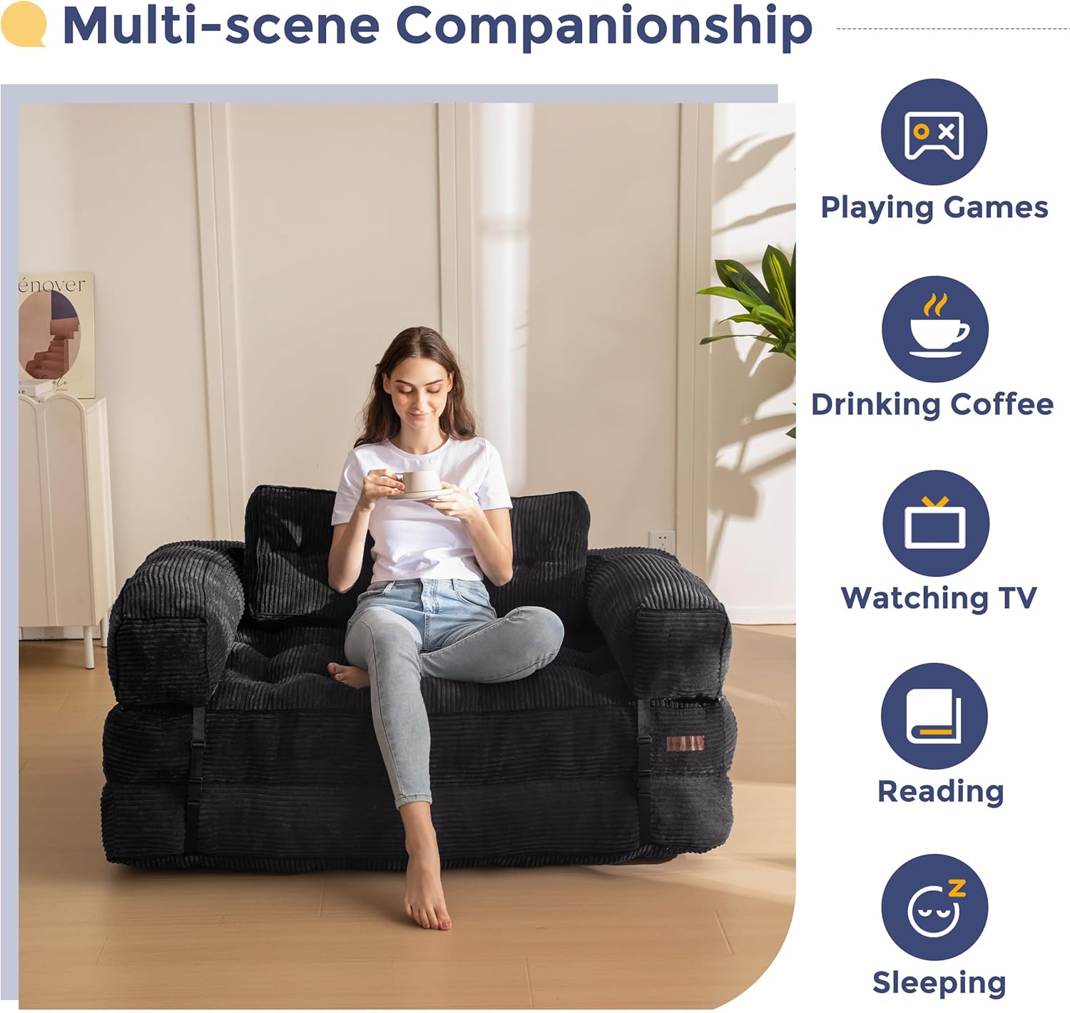 MAXYOYO L Shaped Folding Sofa Bed Convertible Sleeper with Pillow Armrest