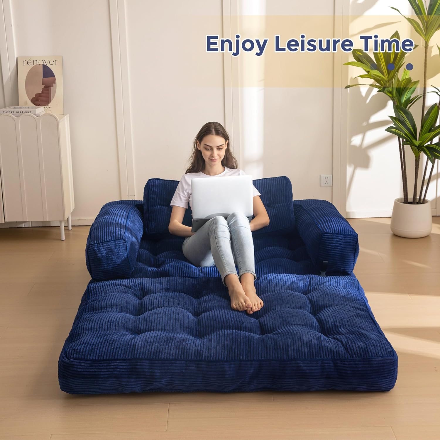 MAXYOYO L Shaped Folding Sofa Bed Convertible Sleeper with Pillow Armrest