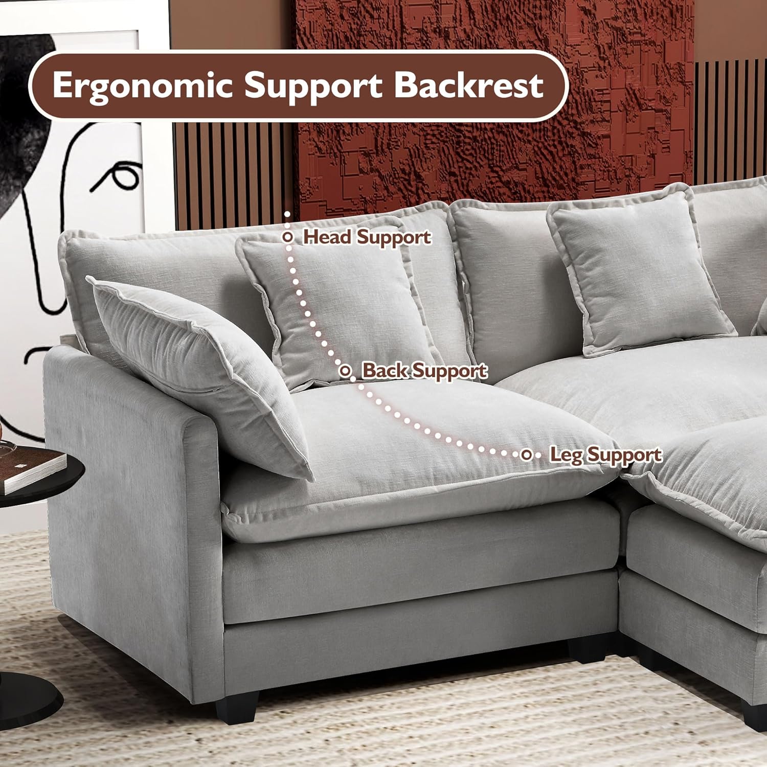 Ihanherry U Shaped Modular Sectional Sofa 5 Seat with 2 Ottomans Chenille
