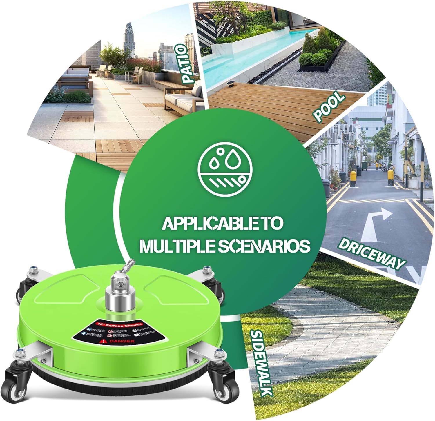 LidoDola 14 Inch Pressure Washer Surface Cleaner with Wheels for Concrete Patio Deck
