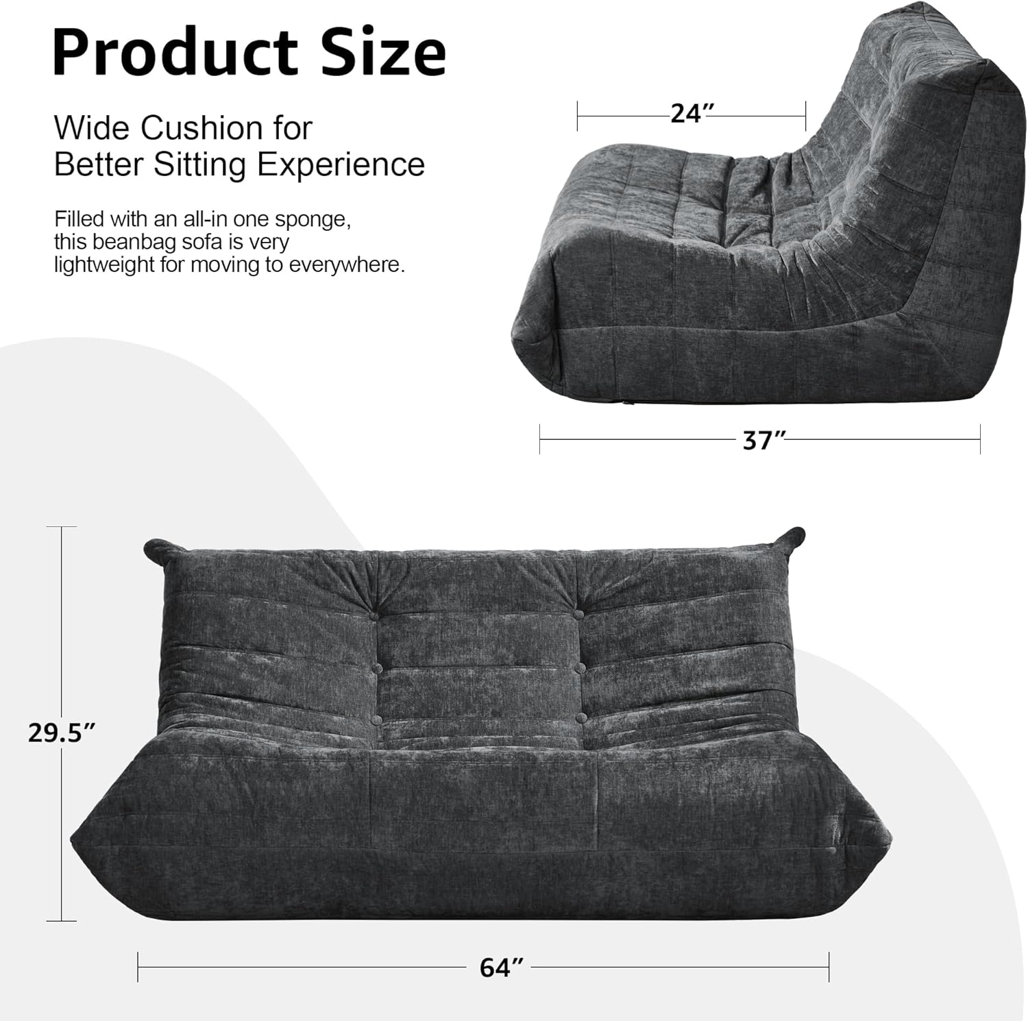 Hobestluk Giant Bean Bag Chair Memory Foam Faux Fur Sofa for Living Room