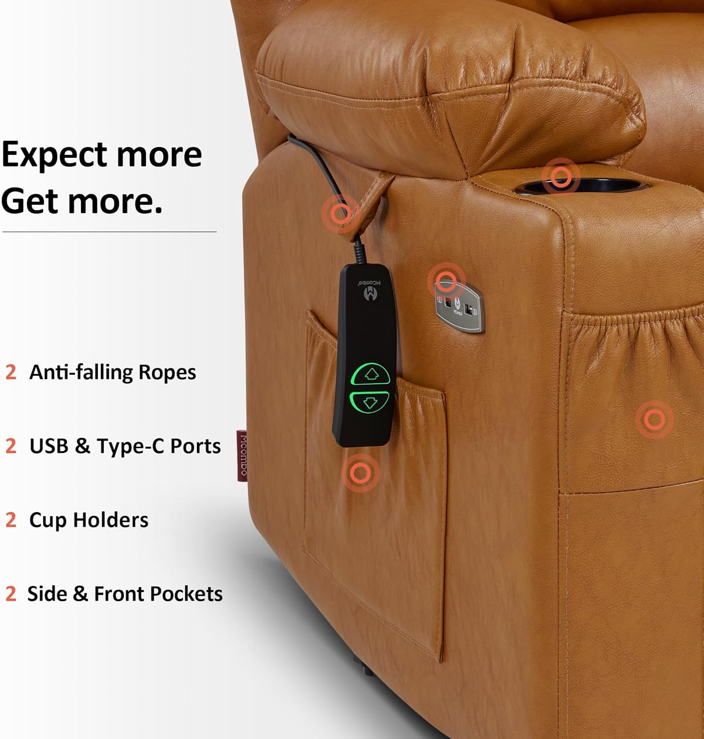 MCombo Power Lift Recliner Chair for Elderly with Heat Massage USB Cup Holders