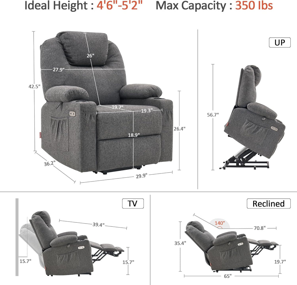 MCombo Power Lift Recliner Chair for Elderly with Heat Massage USB Cup Holders