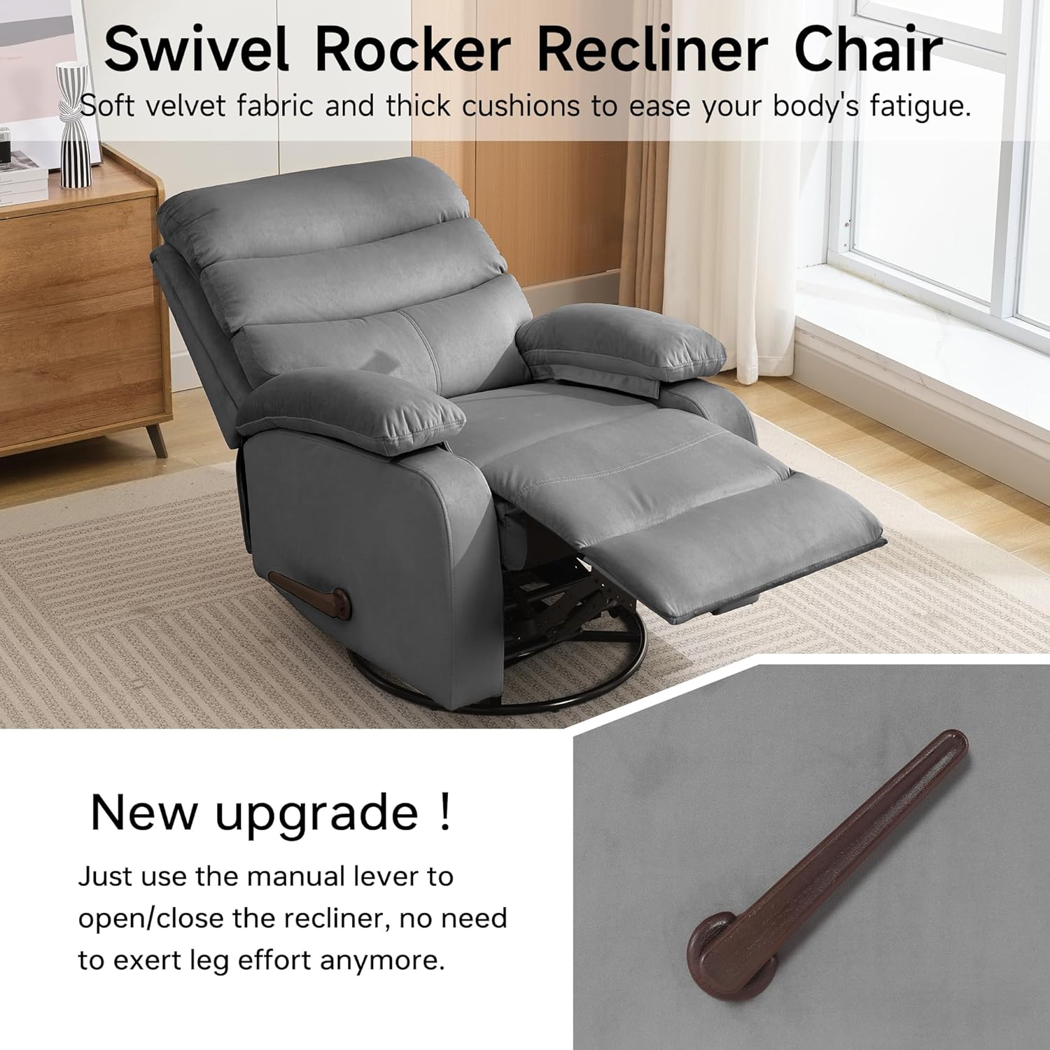 GNMLP2020 Swivel Rocker Recliner Chair Manual Small Space Nursery Living Room
