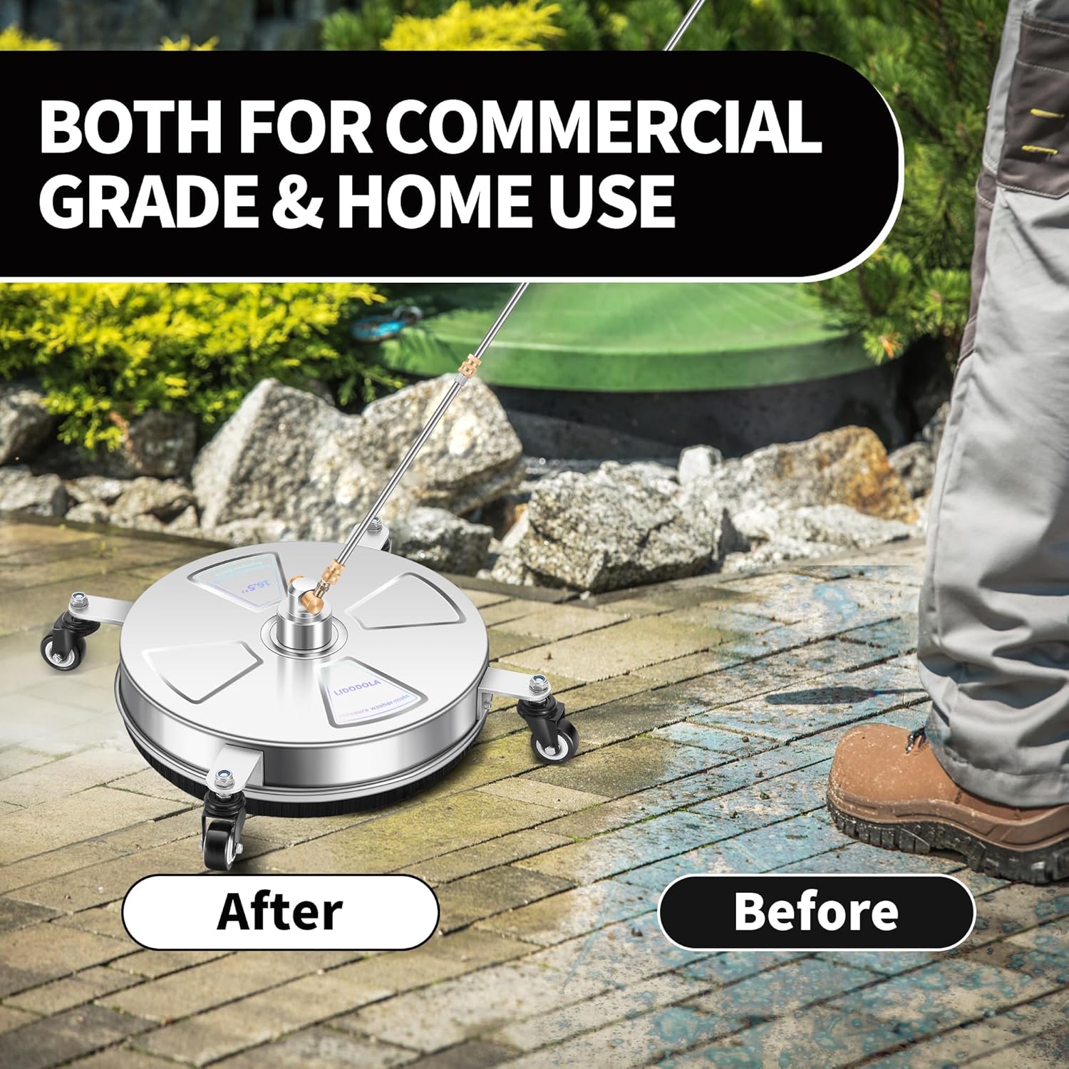 LidoDola 14 Inch Pressure Washer Surface Cleaner with Wheels for Concrete Patio Deck