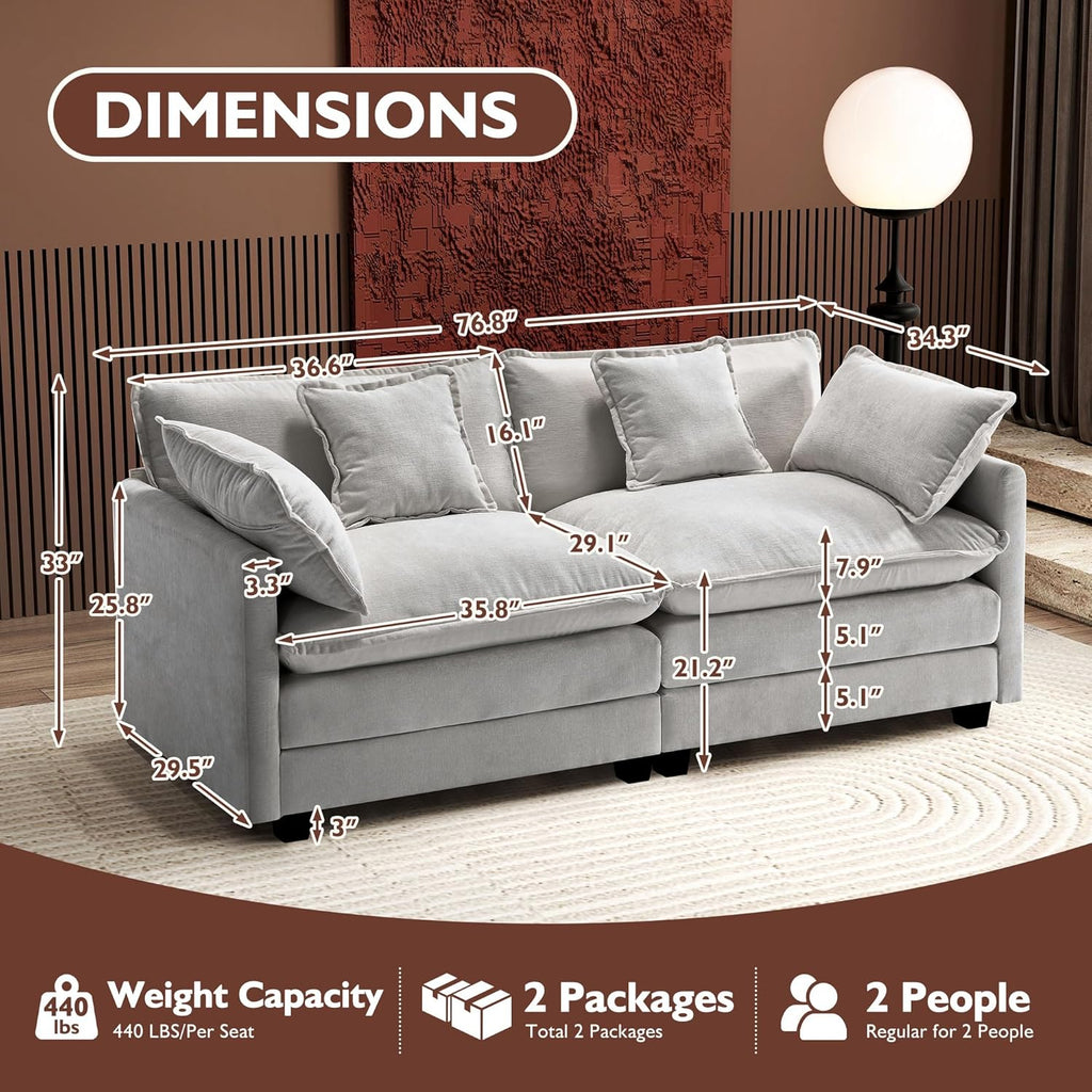 Ihanherry U Shaped Modular Cloud Sofa 5 Seat Chenille Sectional with Ottoman