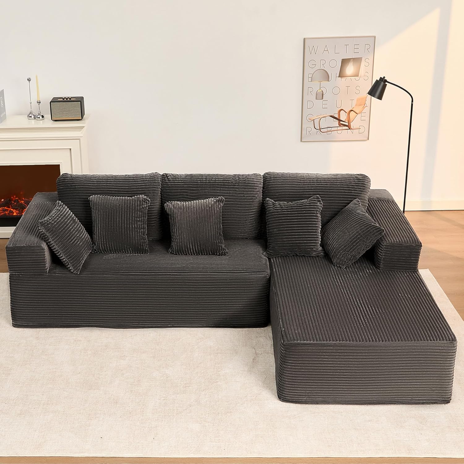 Afuson Boneless Sectional Sofa L Shape Deep Seat Cloud Couch Living Room
