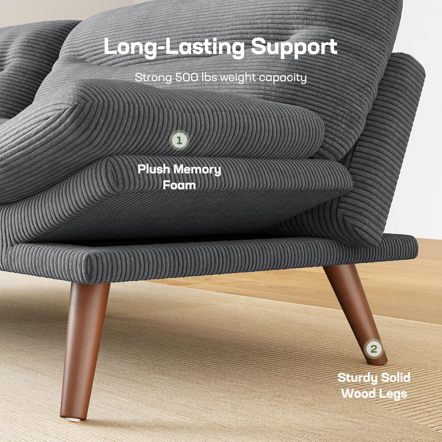 Marsail Futon Sofa Bed Convertible Corduroy Loveseat with Adjustable Backrest