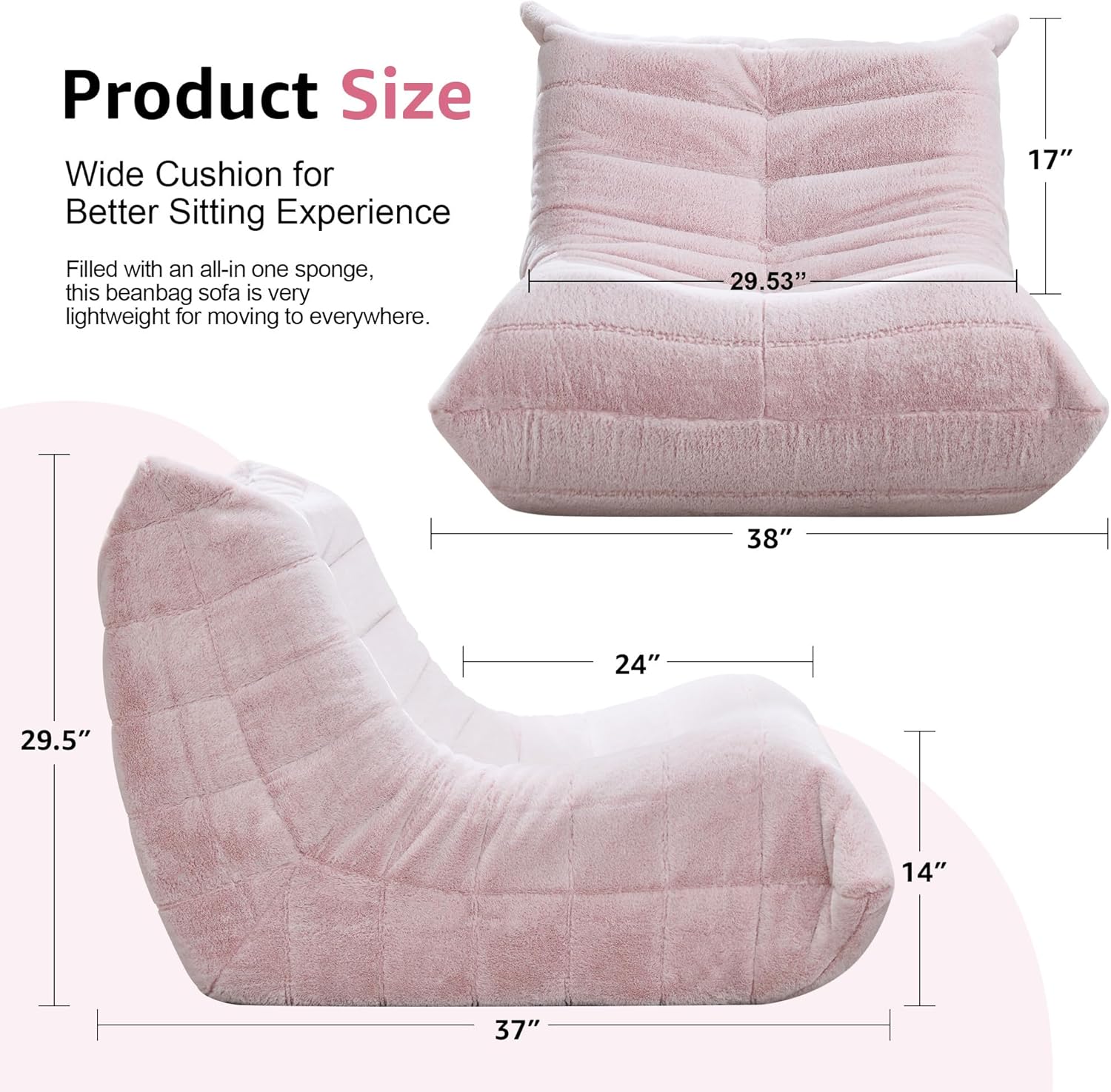 Hobestluk Giant Bean Bag Chair Memory Foam Faux Fur Sofa for Living Room