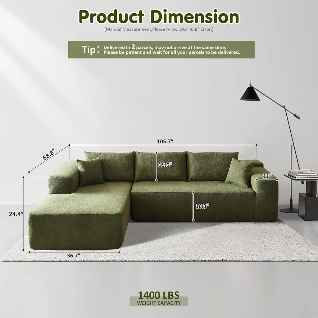ovios Cloud Sectional Couch with L Shape Chaise Modern Modular Sofa
