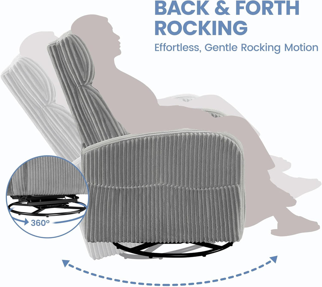 Yaheetech 360 Swivel Glider Chair Nursery Corduroy Rocking Nursing Chair with Pockets