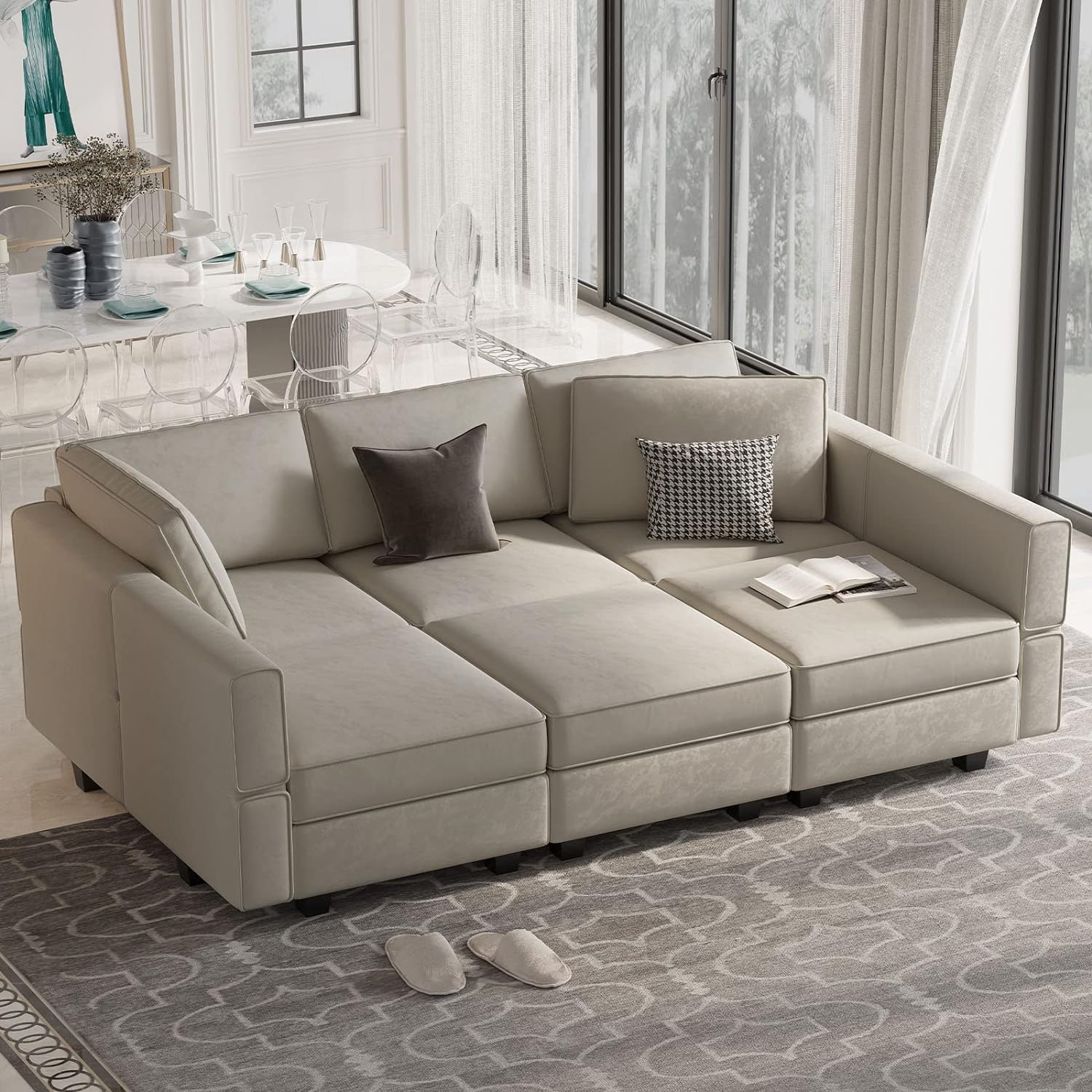 Belffin Velvet Modular Sectional Sofa with Ottoman Sleeper Bed Storage
