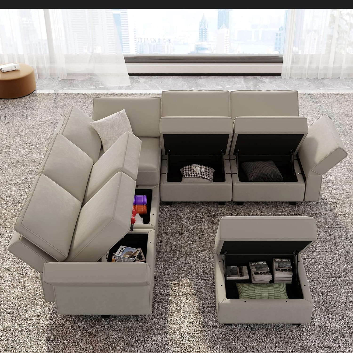 Belffin Velvet Modular Sectional Sofa with Ottoman Sleeper Bed Storage