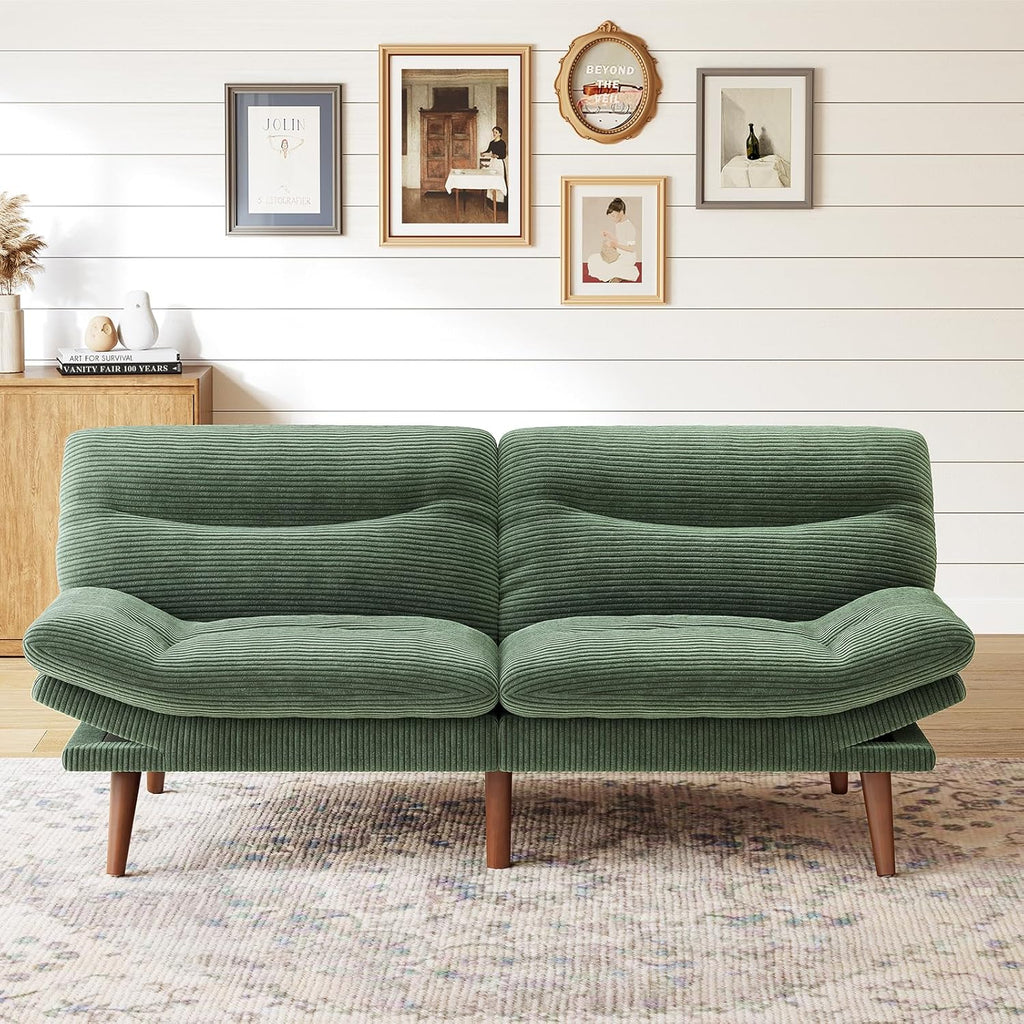 Marsail Futon Sofa Bed Convertible Corduroy Loveseat with Adjustable Backrest