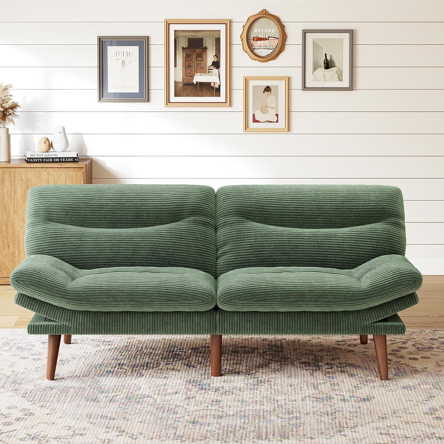 Marsail Futon Sofa Bed Convertible Corduroy Loveseat with Adjustable Backrest