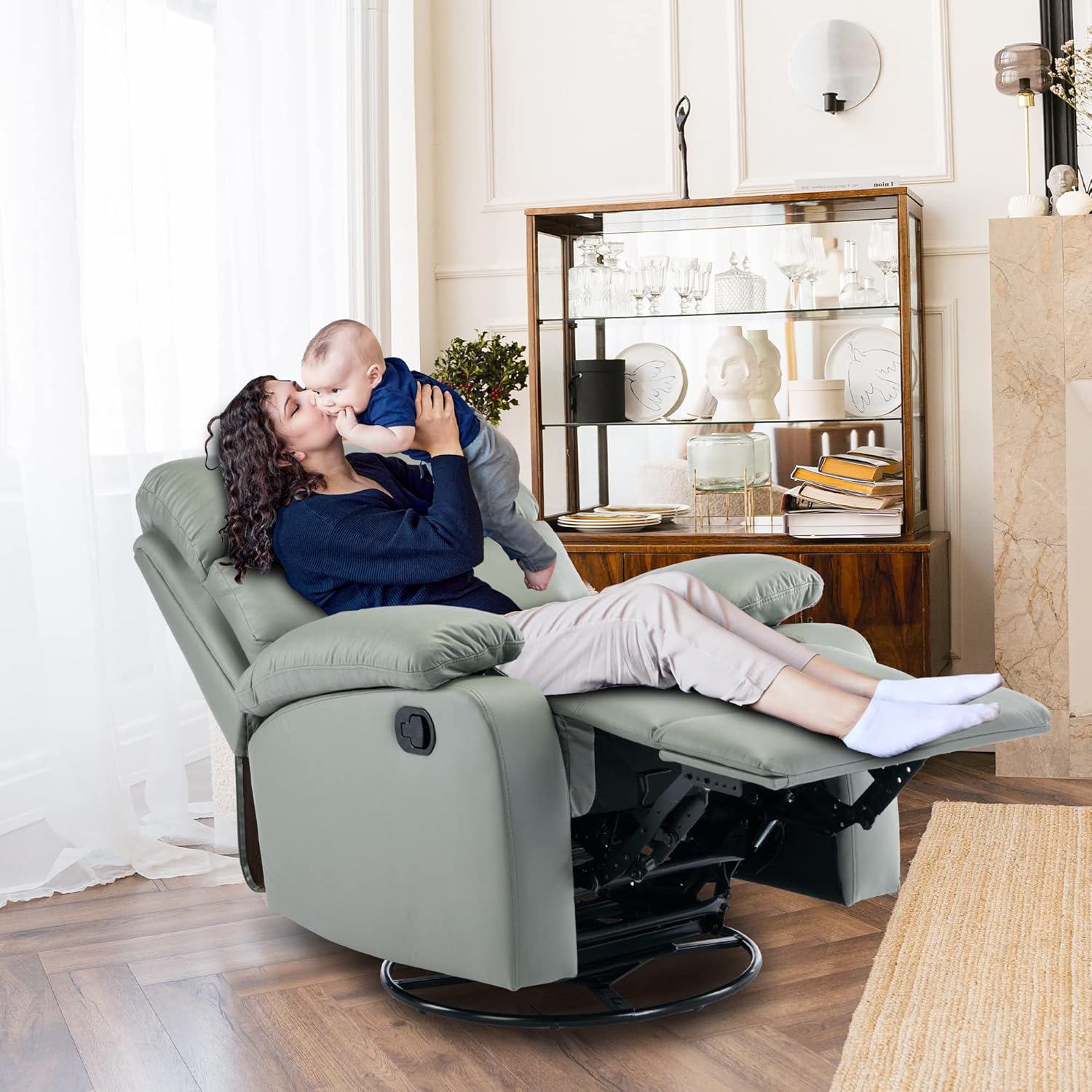 GNMLP2020 Swivel Rocker Recliner Chair Manual Small Space Nursery Living Room