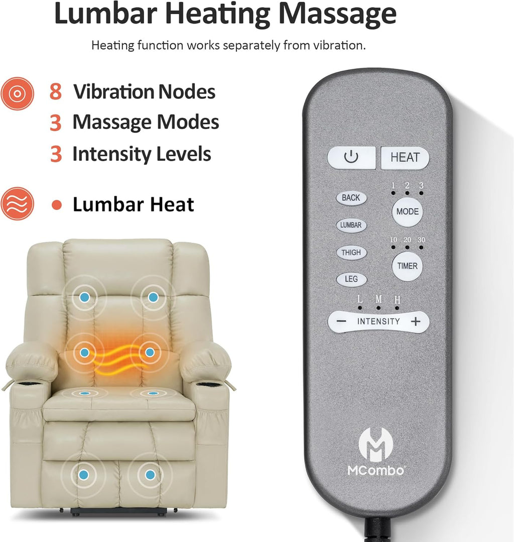 MCombo Dual Motor Power Lift Recliner Chair for Elderly with Heat Massage USB