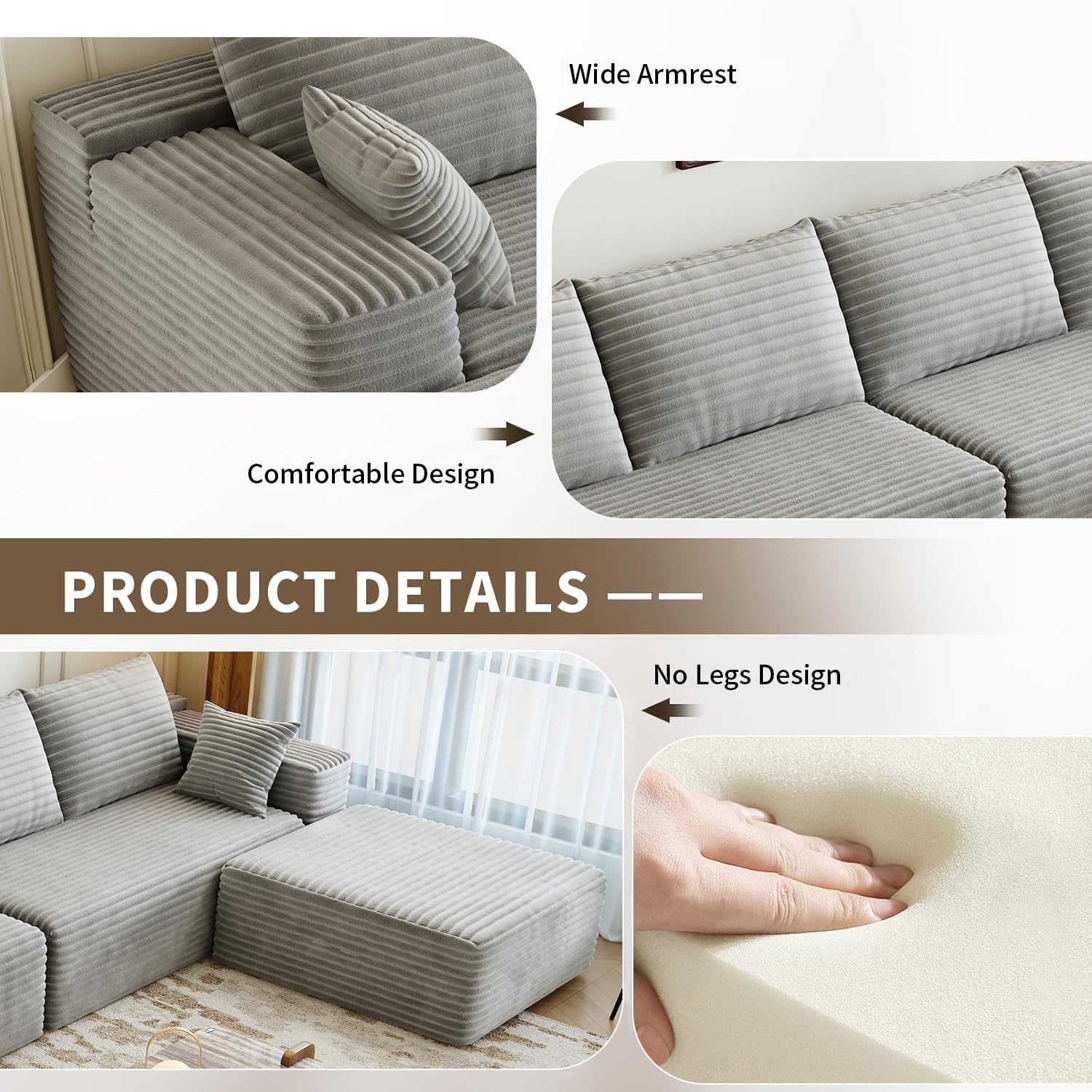 Settab Cloud Modular Sectional Sofa U Shaped Deep Seat Living Room Couch