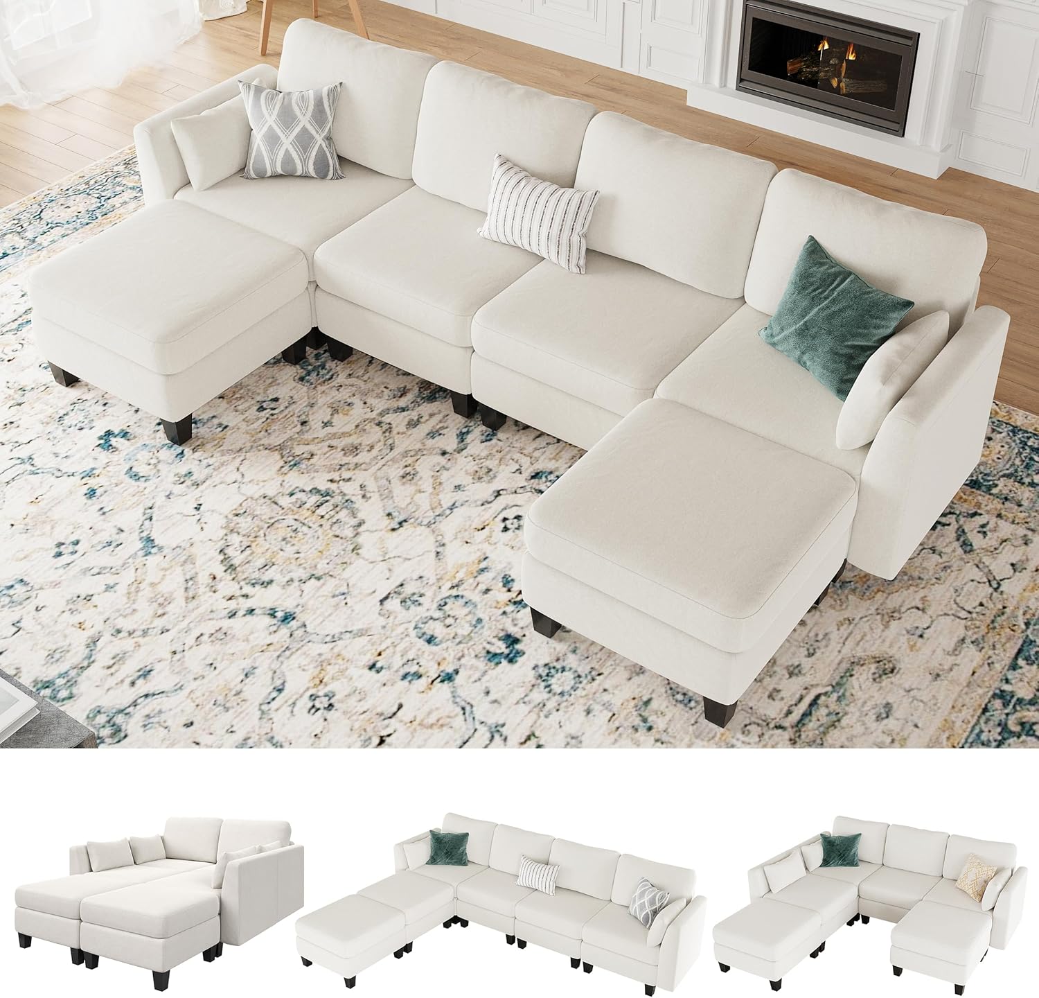 Huatean Home Modular Sectional Sofa U Shaped Couch 6 Seat Convertible High Density Foam
