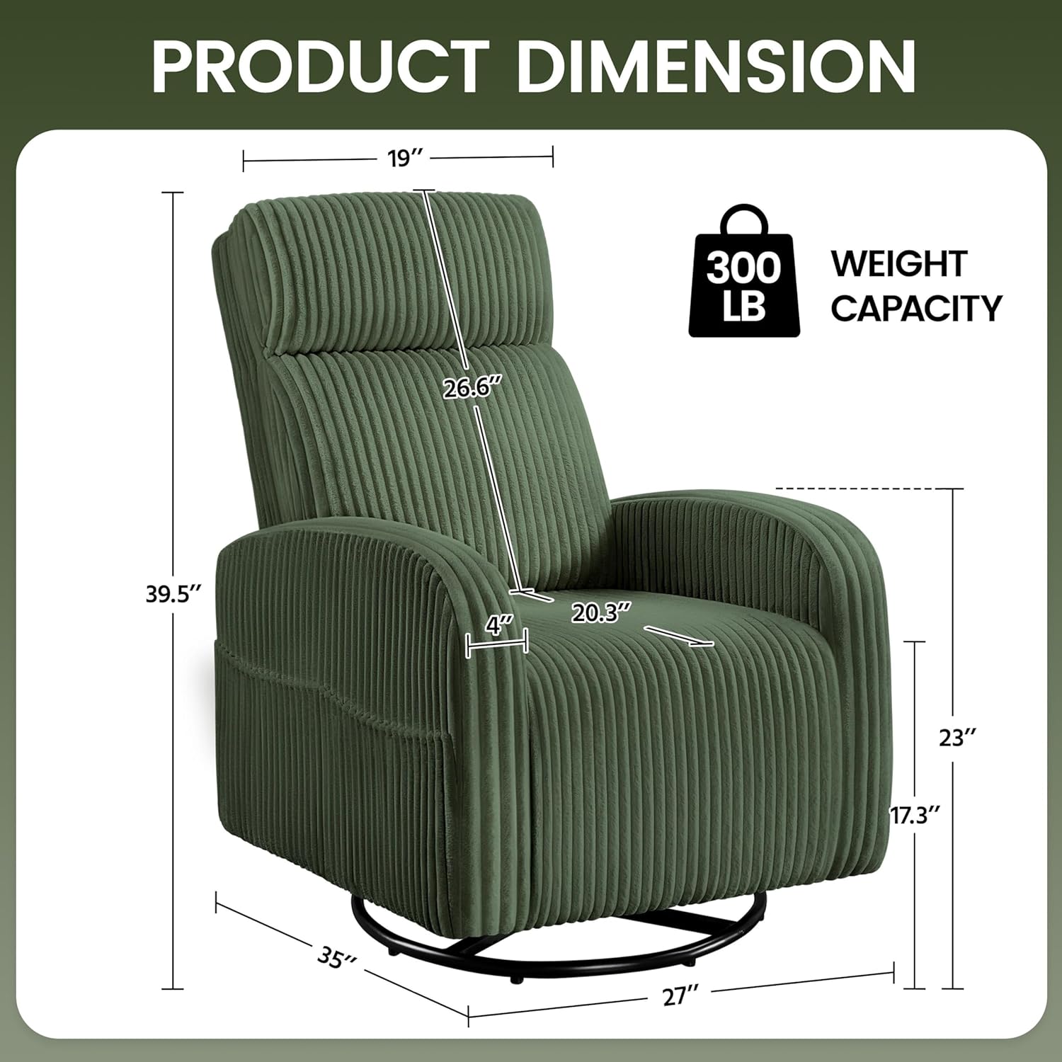 Yaheetech 360 Swivel Glider Chair Nursery Corduroy Rocking Nursing Chair with Pockets