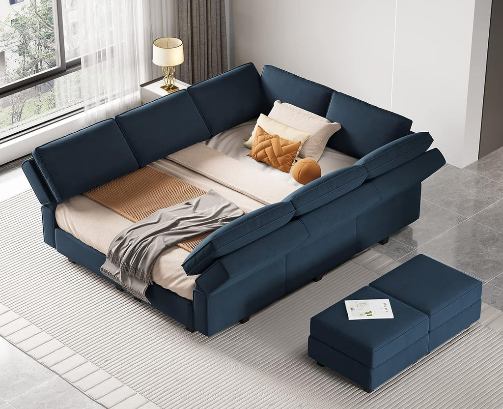Belffin Velvet Modular Sectional Sofa with Ottoman Sleeper Bed Storage