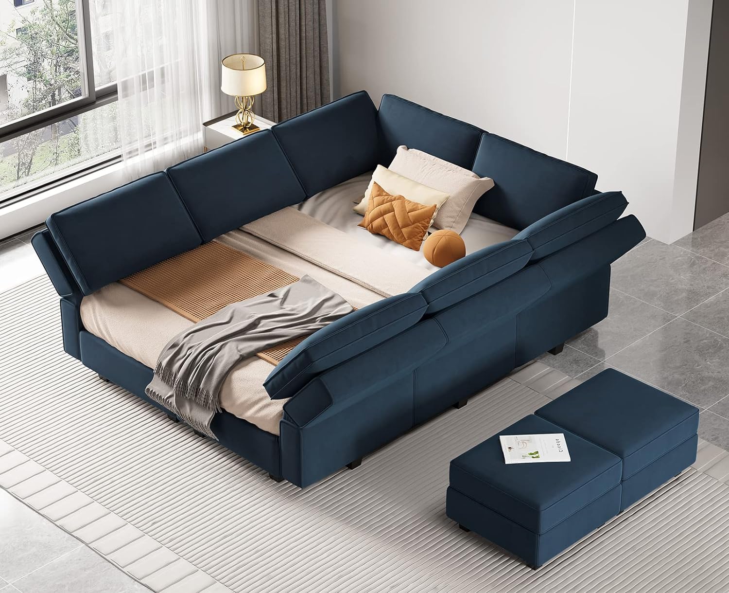 Belffin Velvet Modular Sectional Sofa with Ottoman Sleeper Bed Storage
