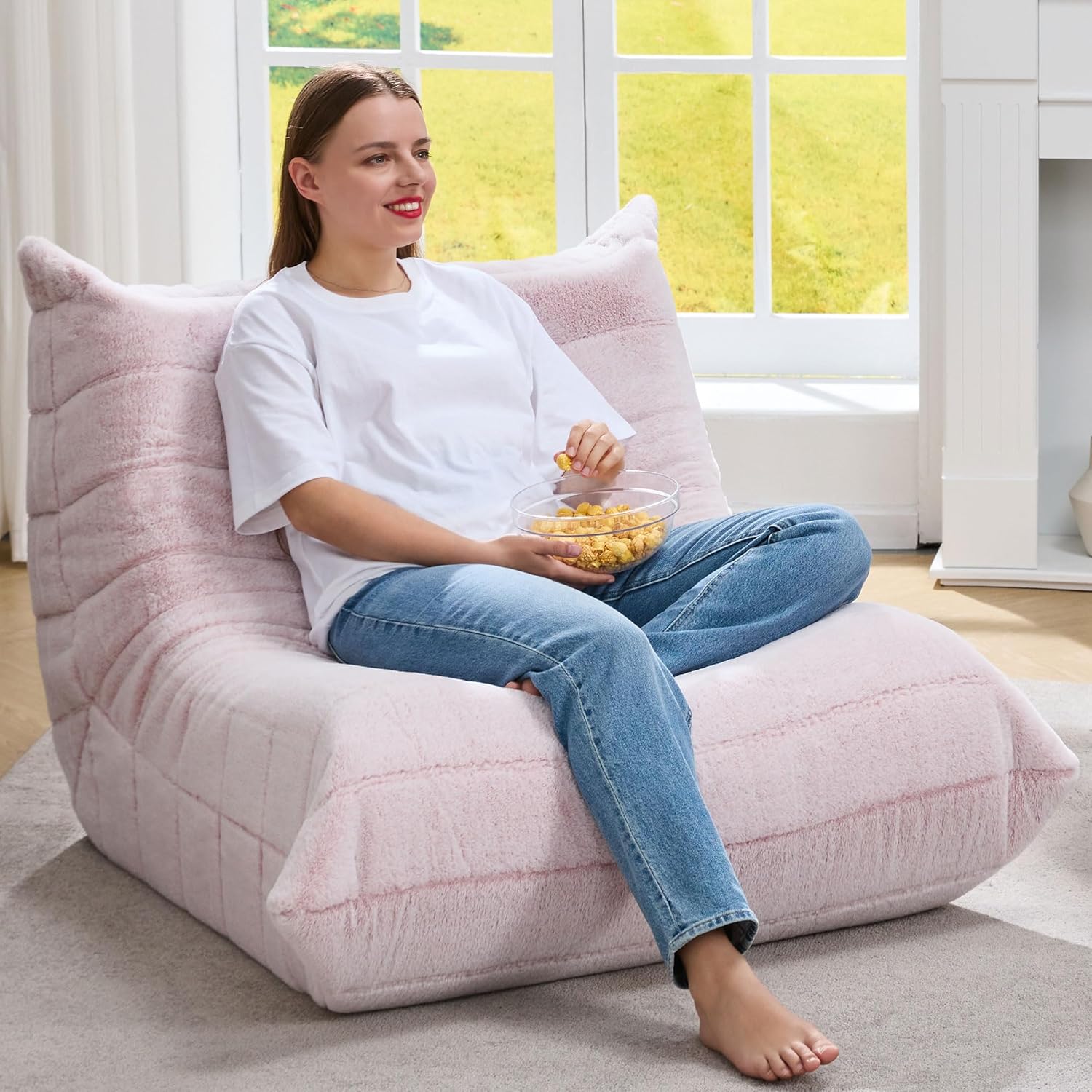 Hobestluk Giant Bean Bag Chair Memory Foam Faux Fur Sofa for Living Room
