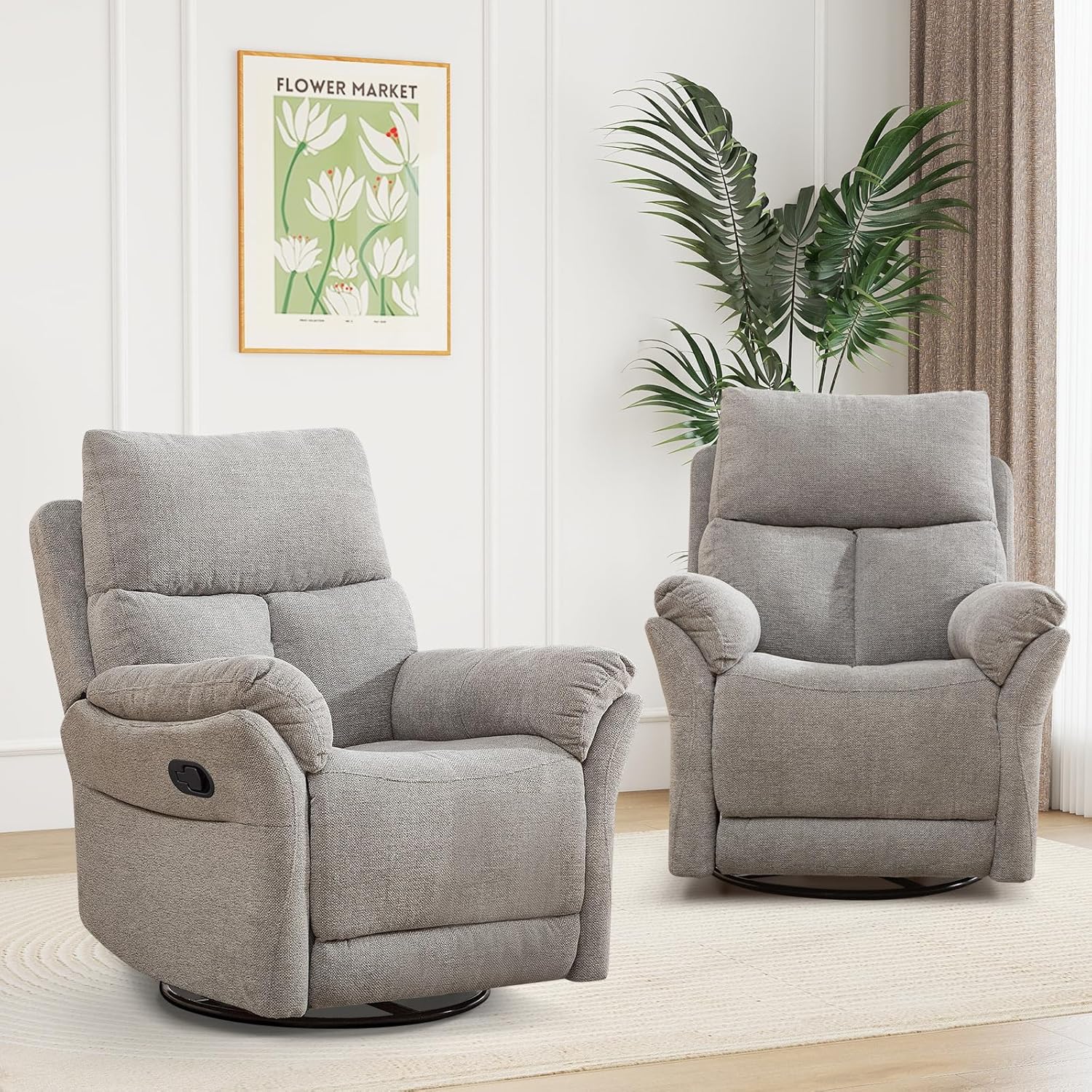 ANJ Swivel Rocker Recliner Chair Manual Fabric Small Space