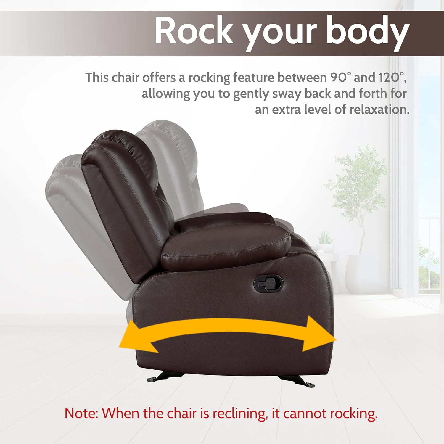 PrimeZone Oversized Rocker Recliner Chair Faux Leather Manual Reclining Brown