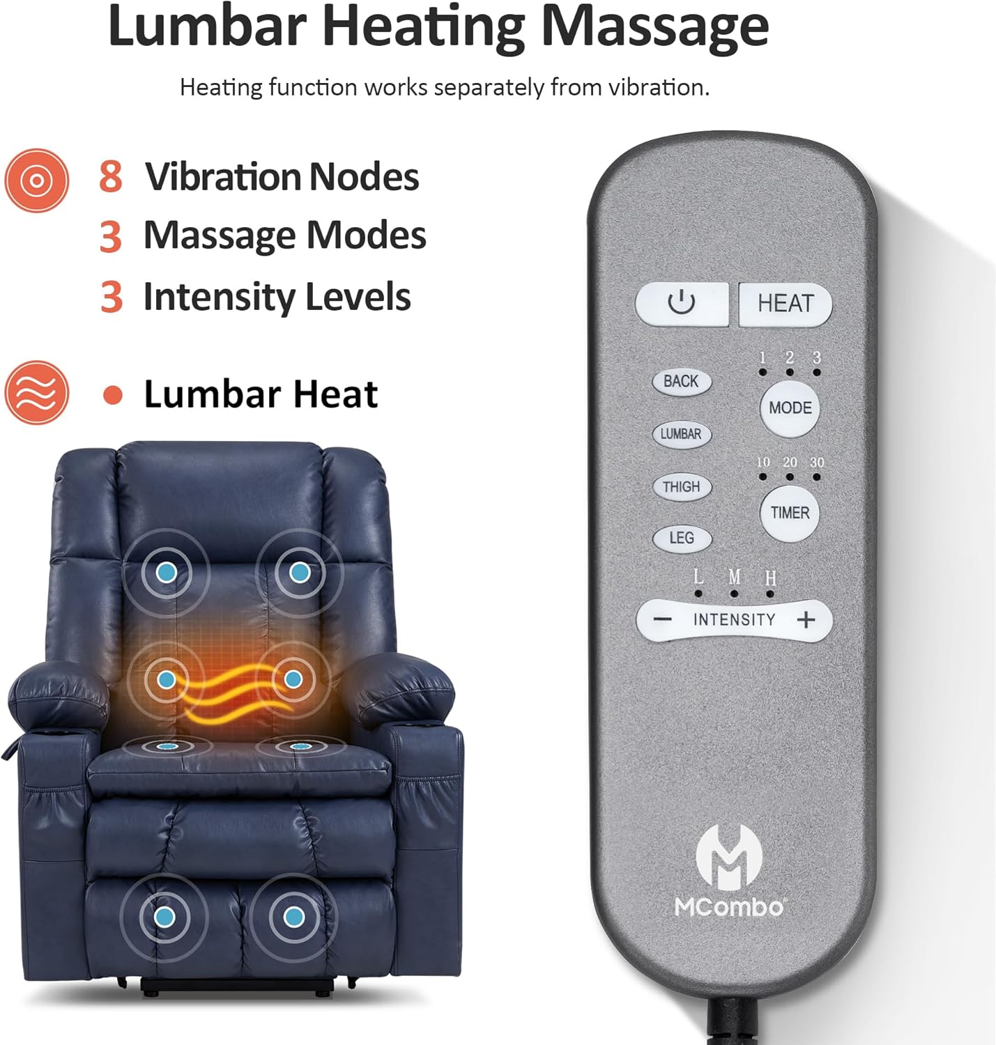 MCombo Dual Motor Power Lift Recliner Chair for Elderly with Heat Massage USB