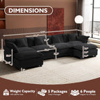 Ihanherry U Shaped Modular Cloud Sofa 5 Seat Chenille Sectional with Ottoman