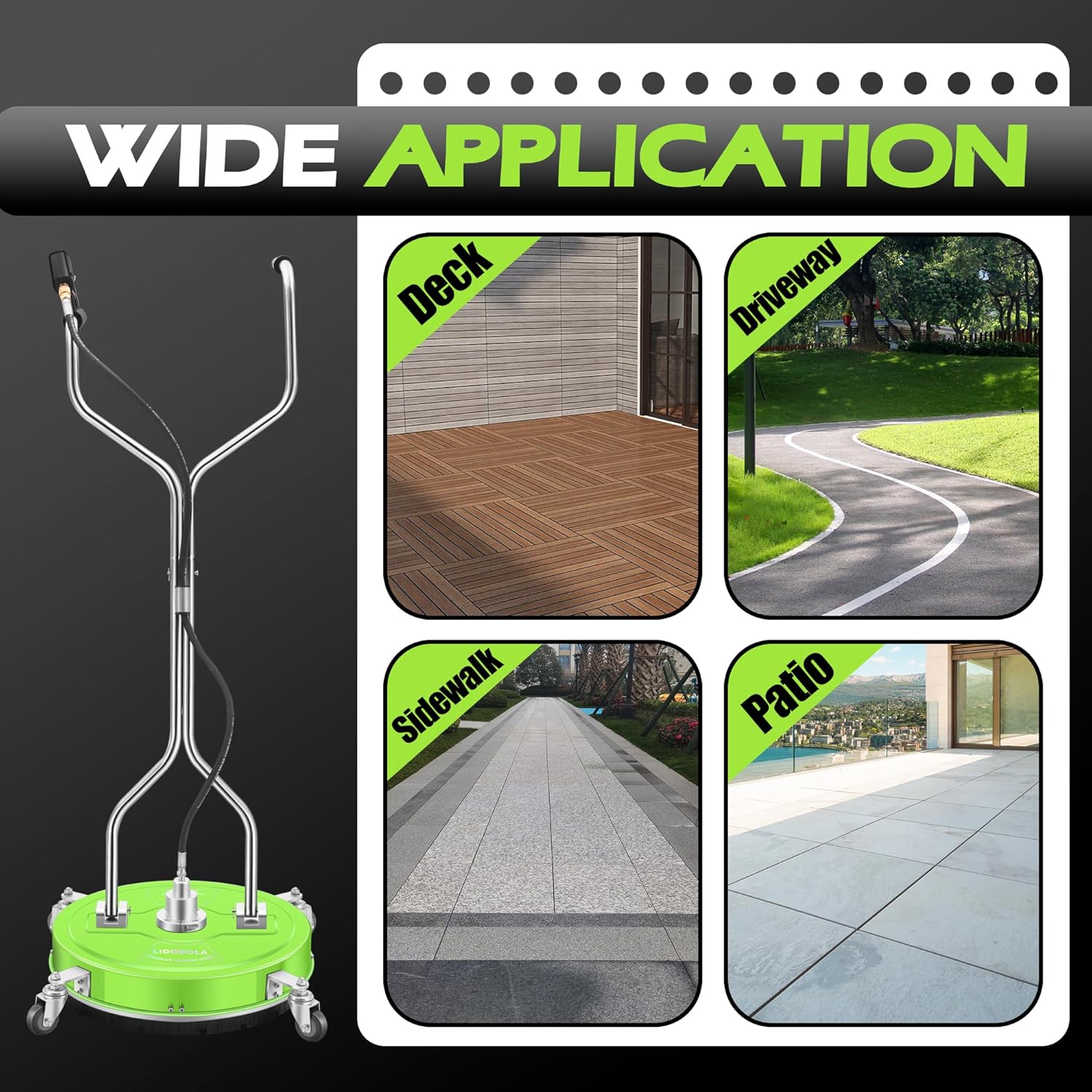 LidoDola 14 Inch Pressure Washer Surface Cleaner with Wheels for Concrete Patio Deck