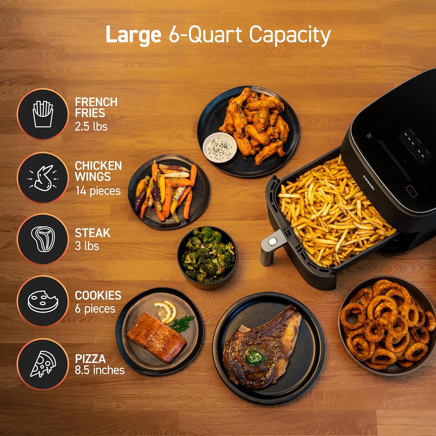 COSORI 6 Quart Air Fryer 9 in 1 Compact Ceramic Coating Oil Less Cooker