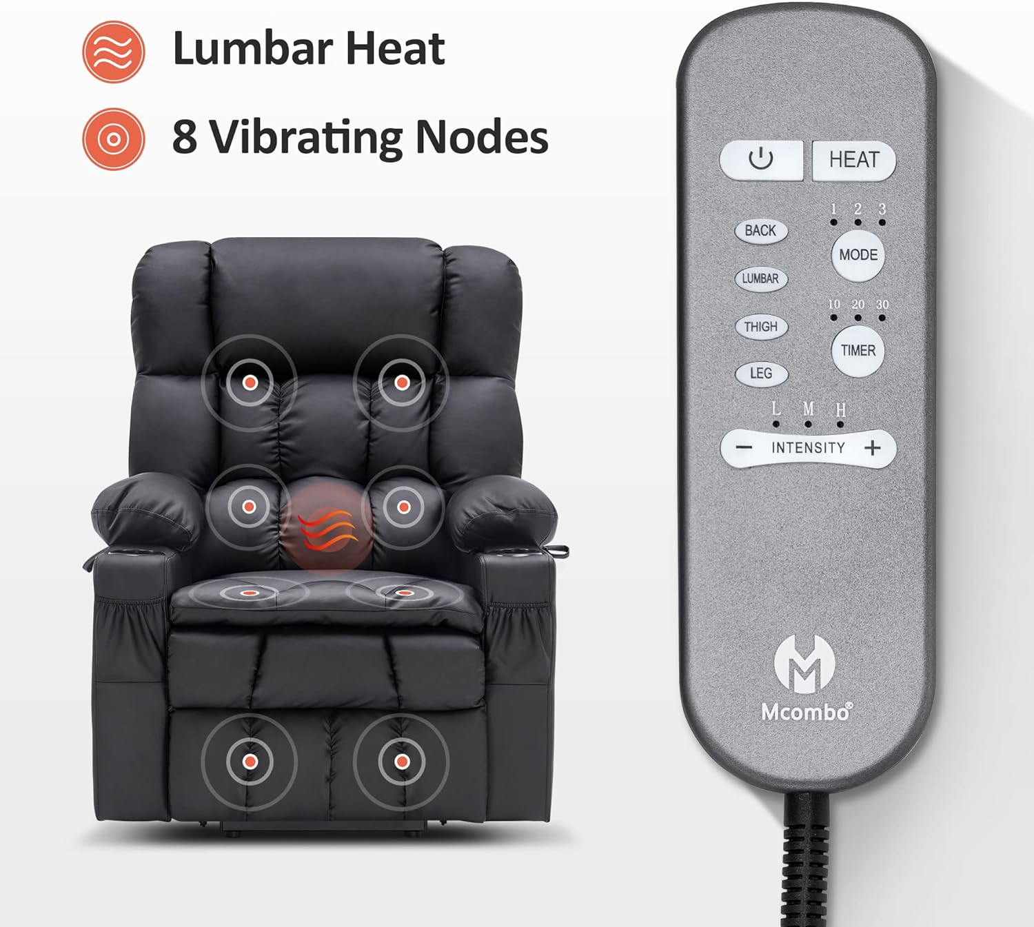 MCombo Dual Motor Power Lift Recliner Chair for Elderly with Heat Massage USB