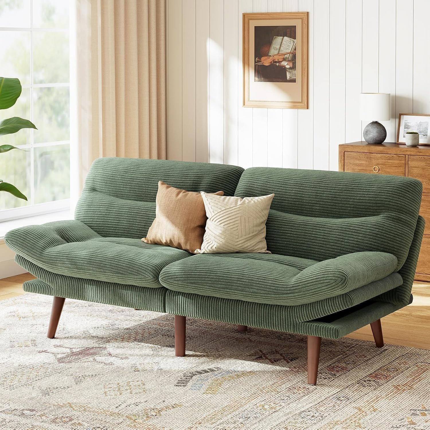 Marsail Futon Sofa Bed Convertible Corduroy Loveseat with Adjustable Backrest
