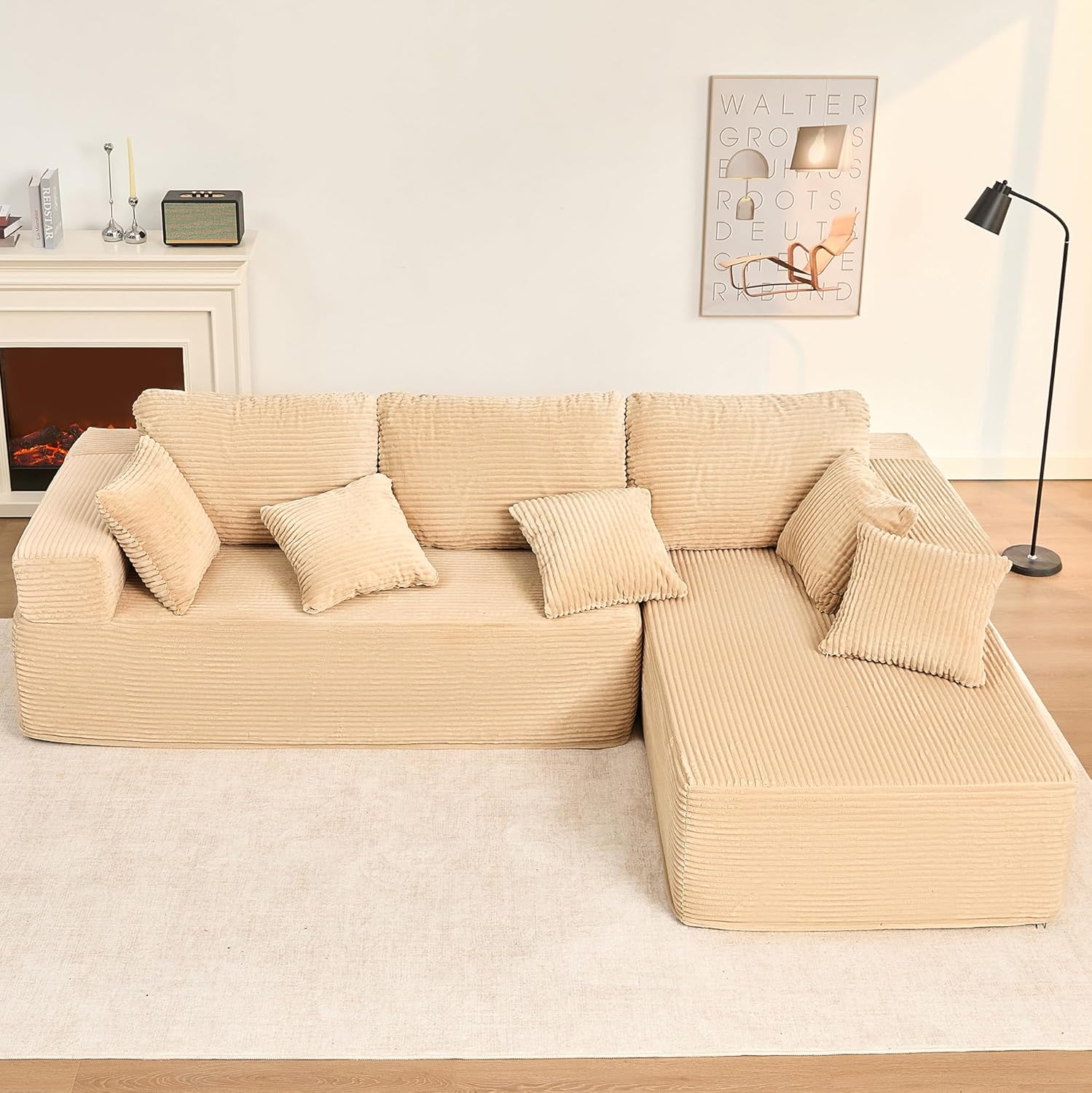 Afuson Boneless Sectional Sofa L Shape Deep Seat Cloud Couch Living Room