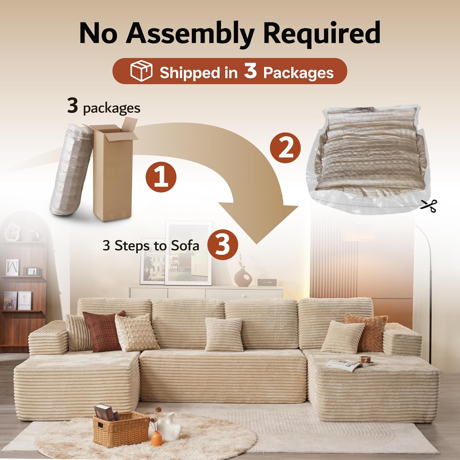 ovios Cloud Sectional Couch with L Shape Chaise Modern Modular Sofa