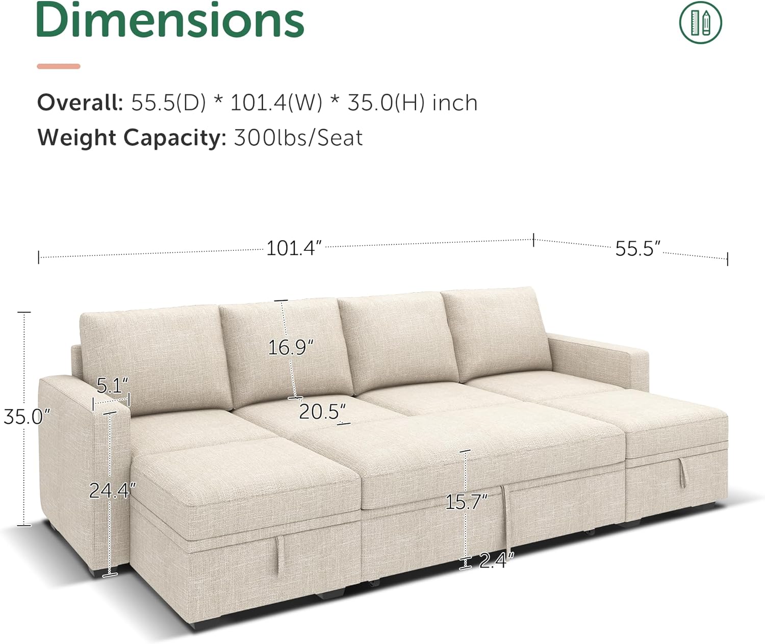 HONBAY Modular Sectional Sleeper Sofa L Shaped Couch with Pull Out Bed