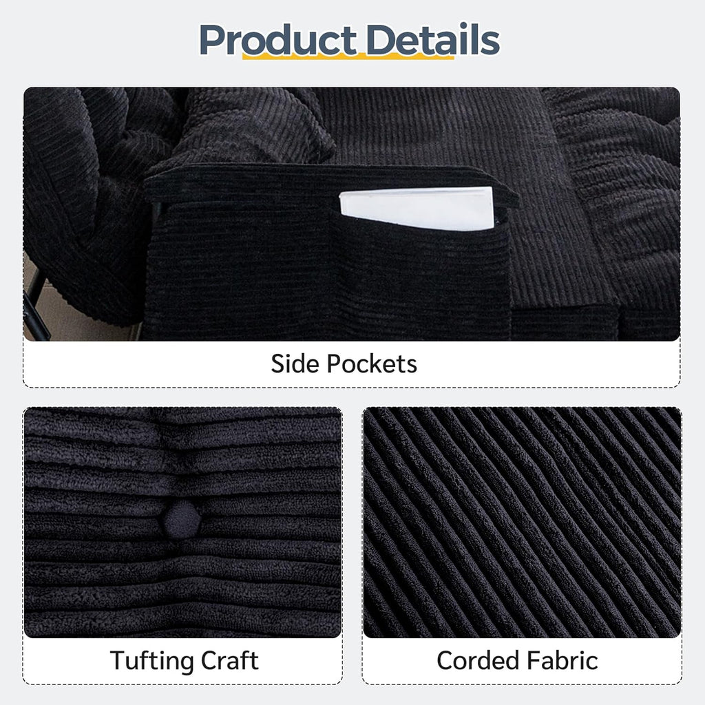 MAXYOYO Adjustable Floor Sofa Bed with Armrest Double Black Foldable Sleeper