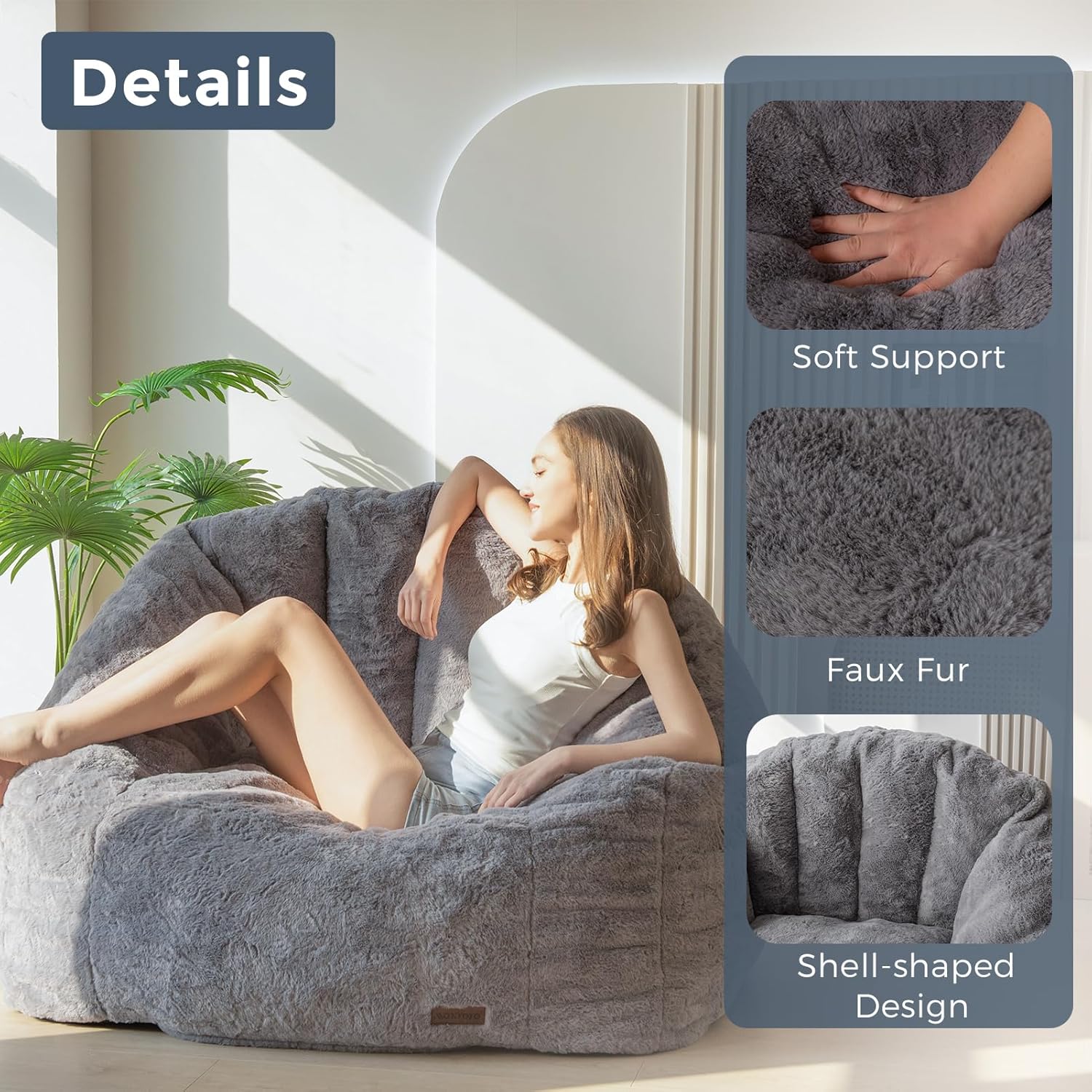 MAXYOYO Giant Bean Bag Chair Oversized Faux Fur Sofa for Adults Kids
