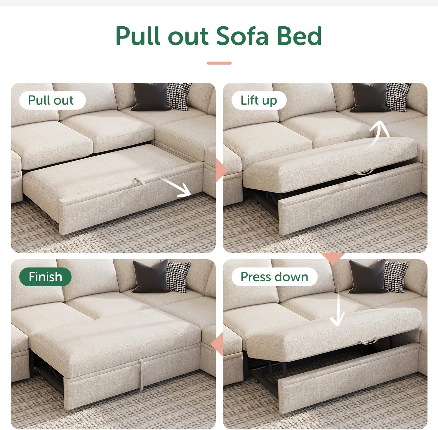 HONBAY Modular Sectional Sleeper Sofa L Shaped Couch with Pull Out Bed