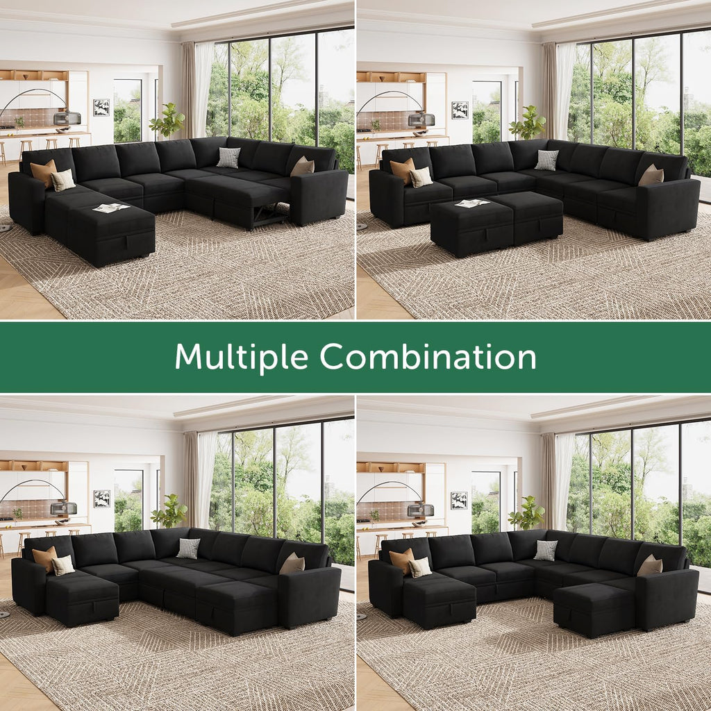 HONBAY Modular L Shaped Sectional Sleeper Sofa with Storage Pull Out Bed