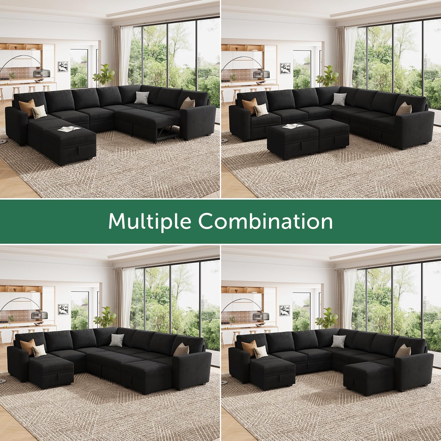 HONBAY Modular Sectional Sleeper Sofa L Shaped Couch with Pull Out Bed