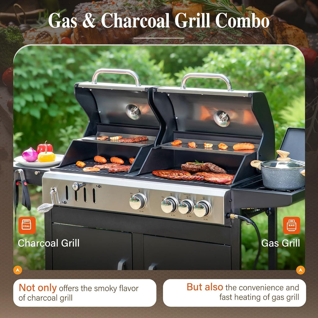 Sophia & William Charcoal and Gas Grill Combo with Side Burner Dual Fuel BBQ Grill